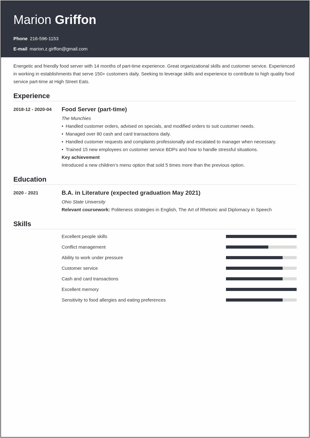 Resume Objective Examples Part Time
