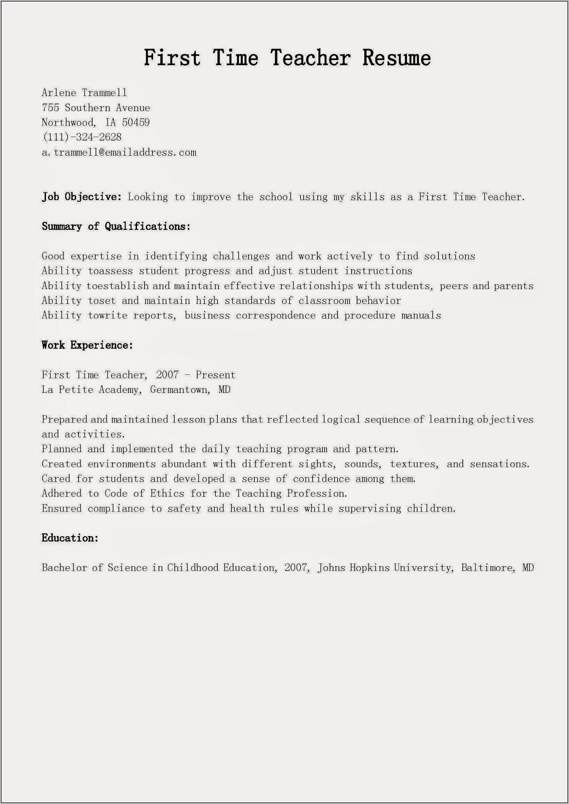 Resume Objective First Time Job Seeker