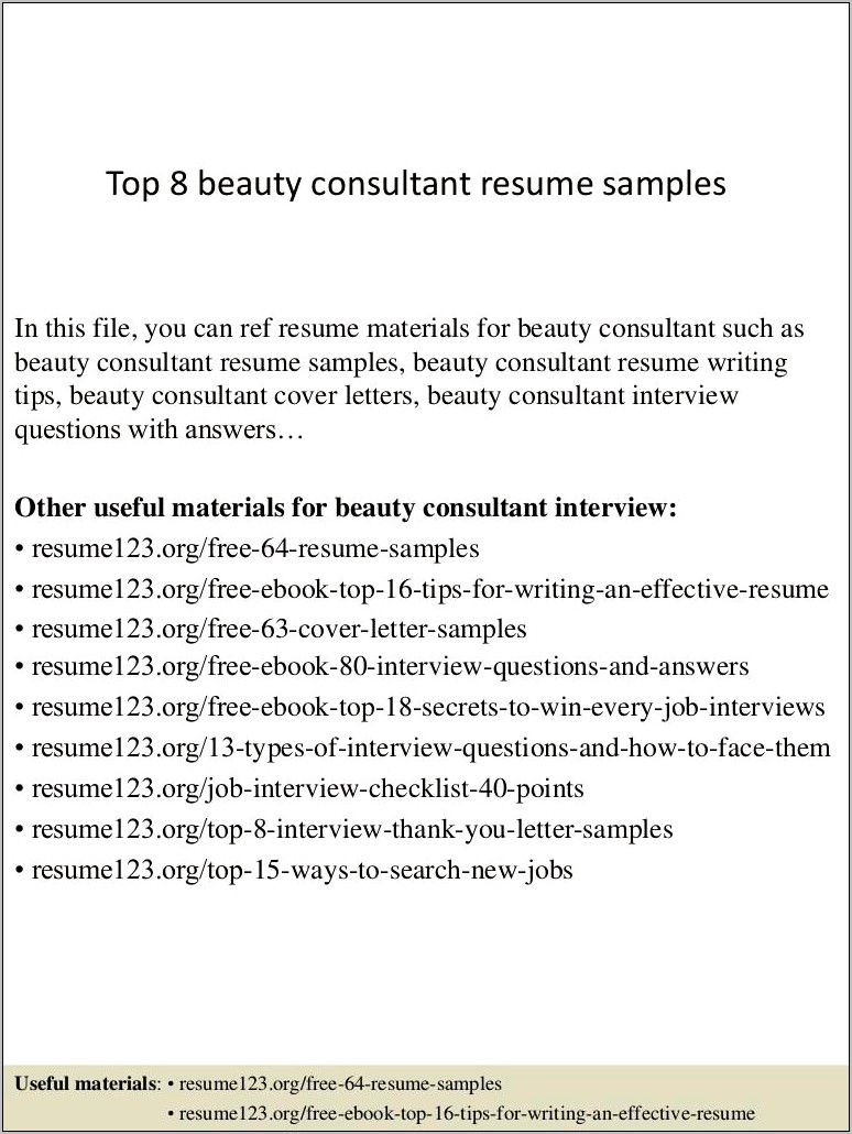 Resume Objective For A Beauty Advisor