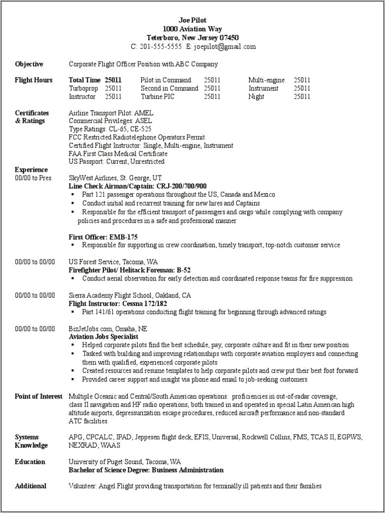 Resume Objective For A Commercial Pilot