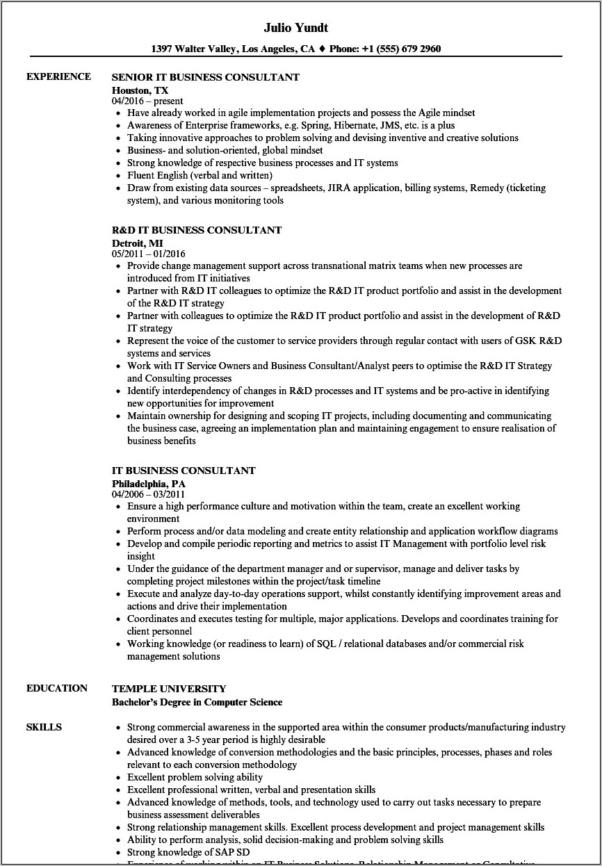 Resume Objective For A Consulting Company