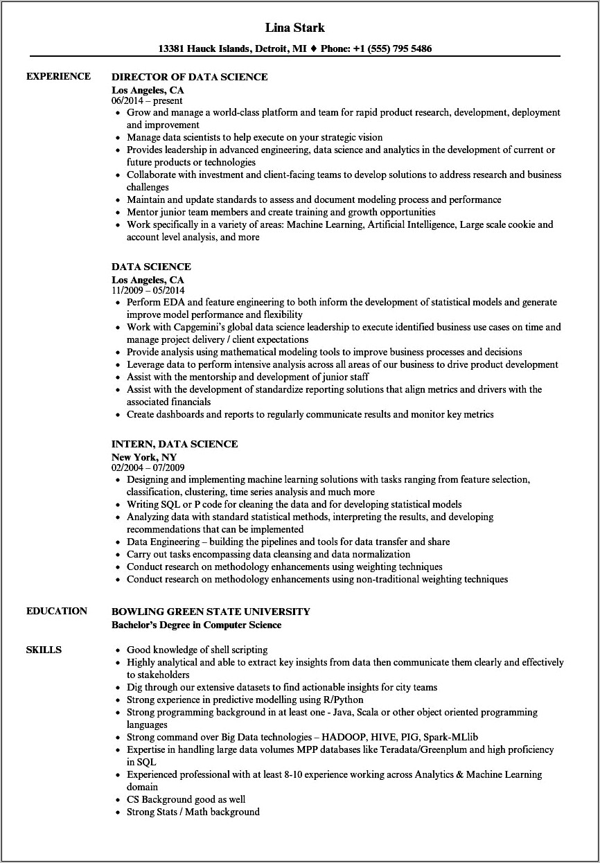 Resume Objective For A Data Scientist