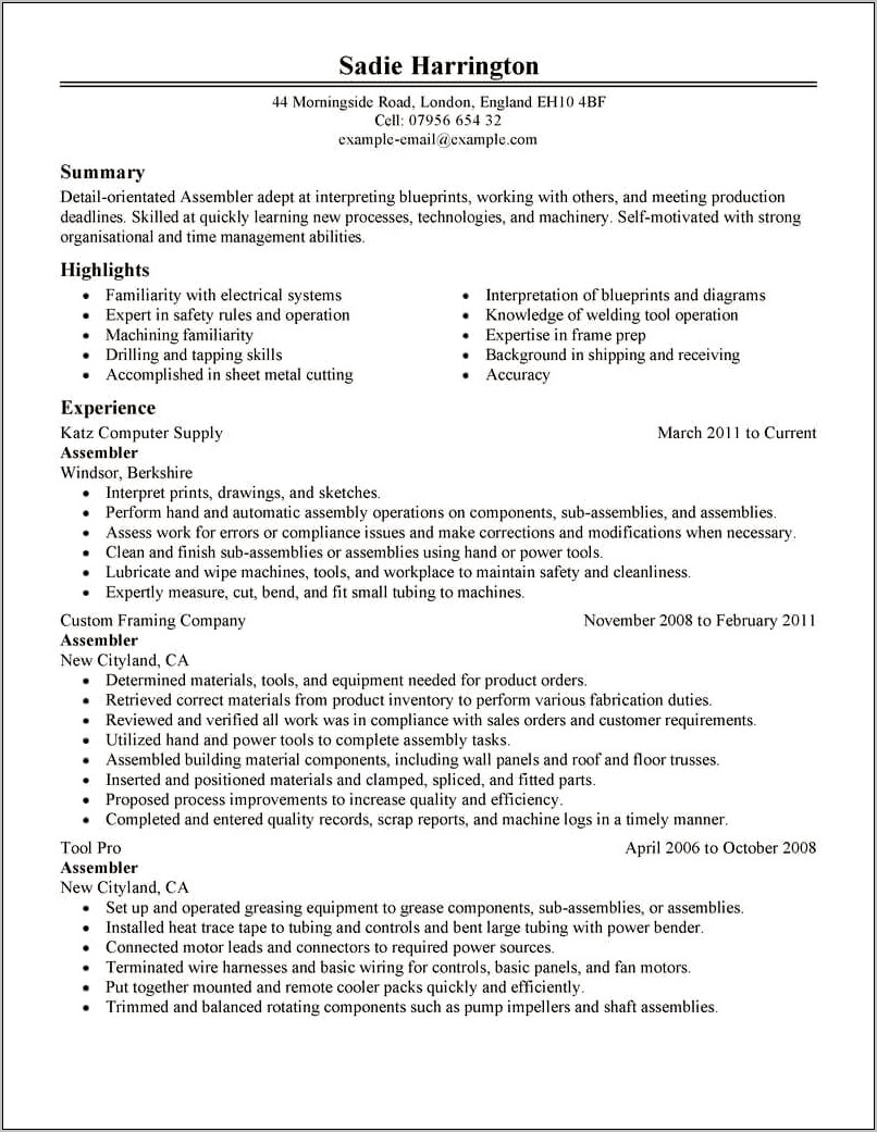 Resume Objective For A Manufacturing Company