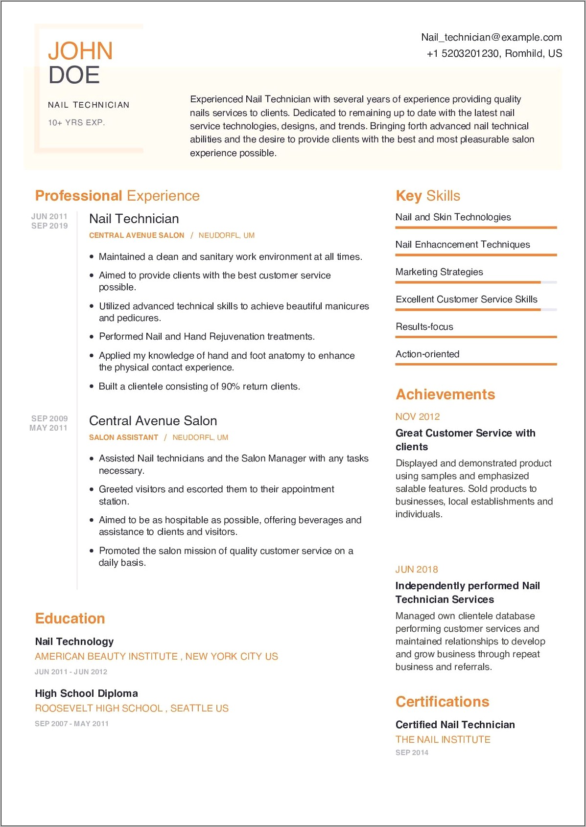 Resume Objective For A Nail Technician