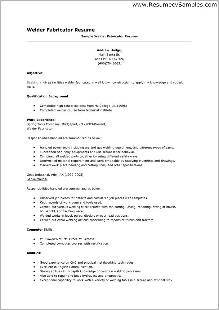 Resume Objective For A Welding Job