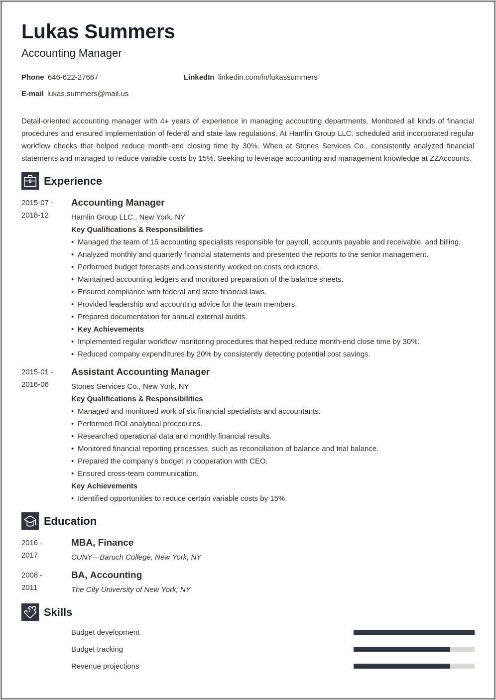 Resume Objective For Accounting Manager Position