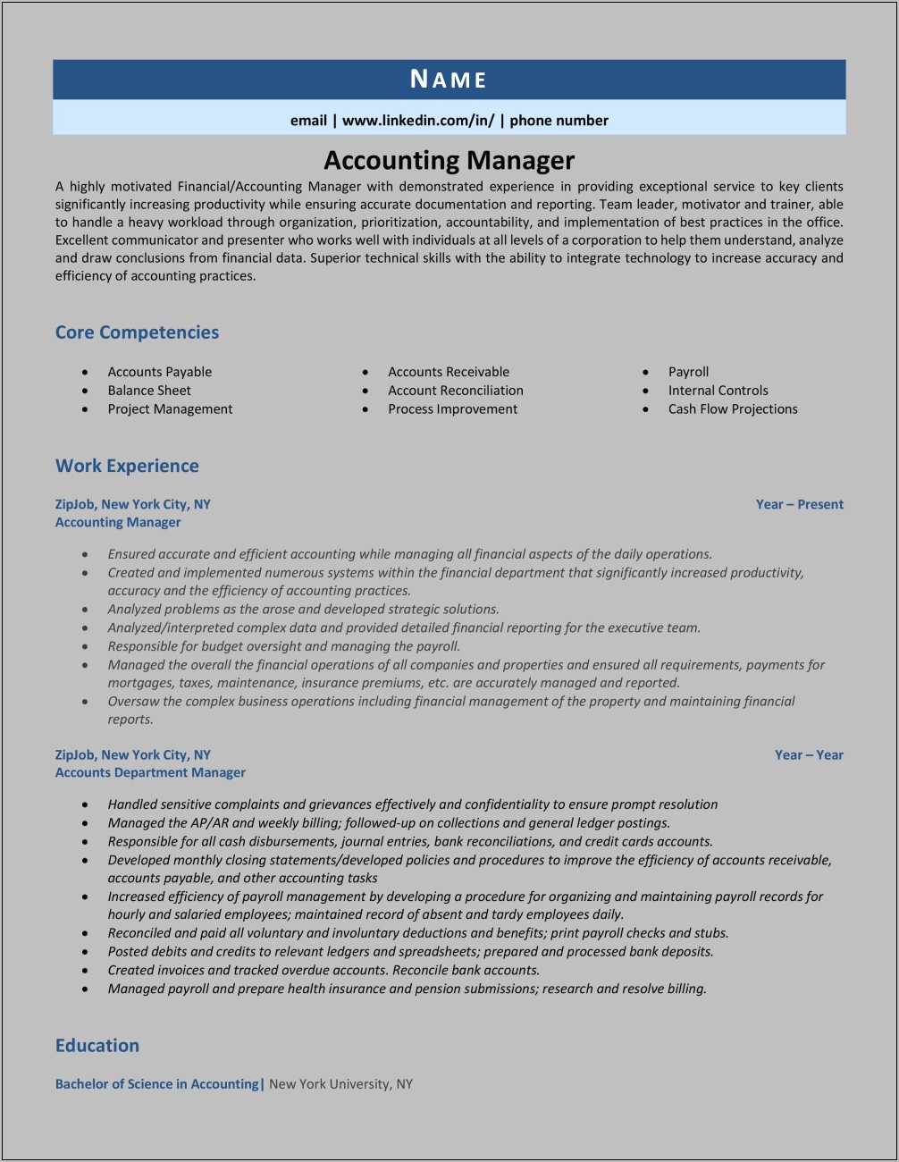 Resume Objective For Accounting Manager