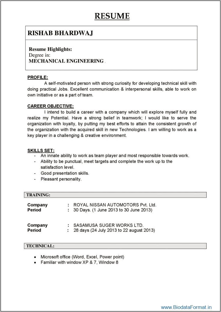 Resume Objective For An Engineering Student
