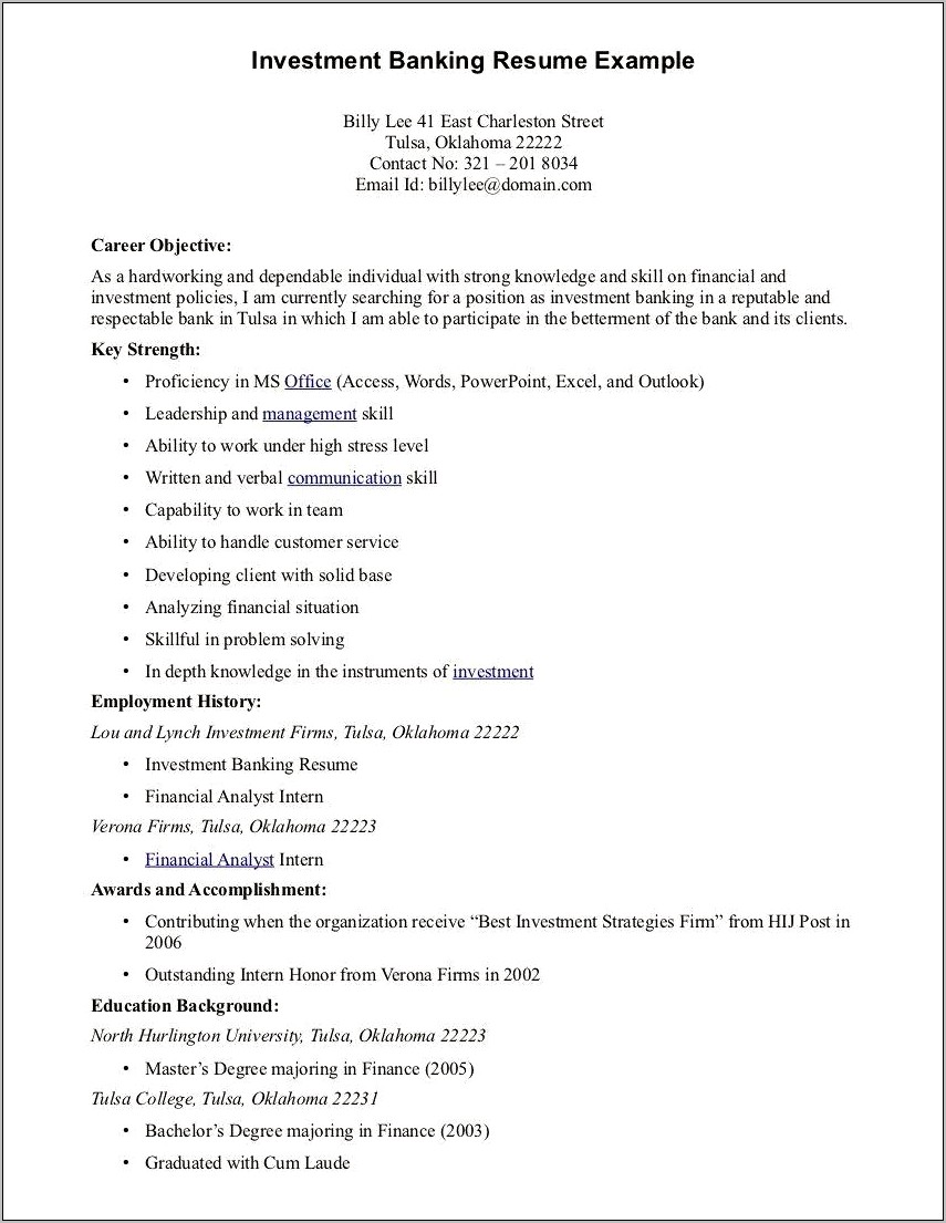 Resume Objective For Applying Any Position