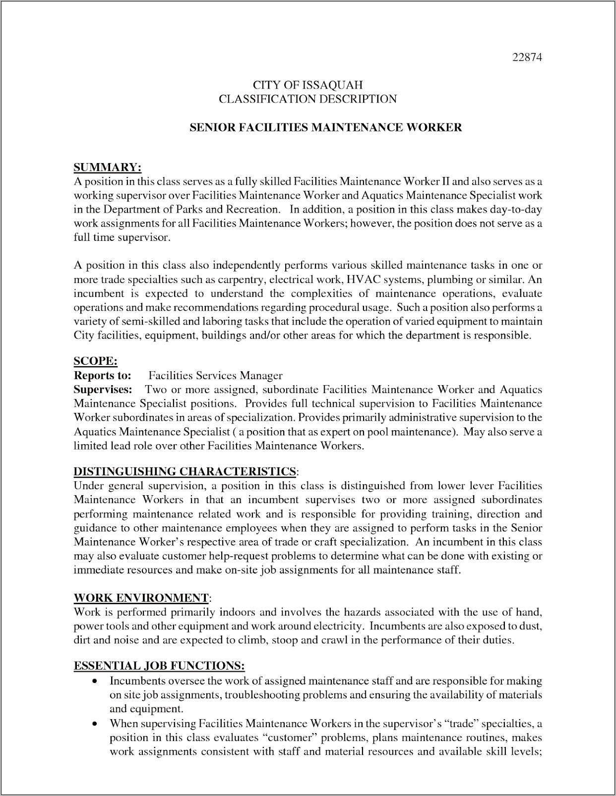 Resume Objective For City Maintenance Worker