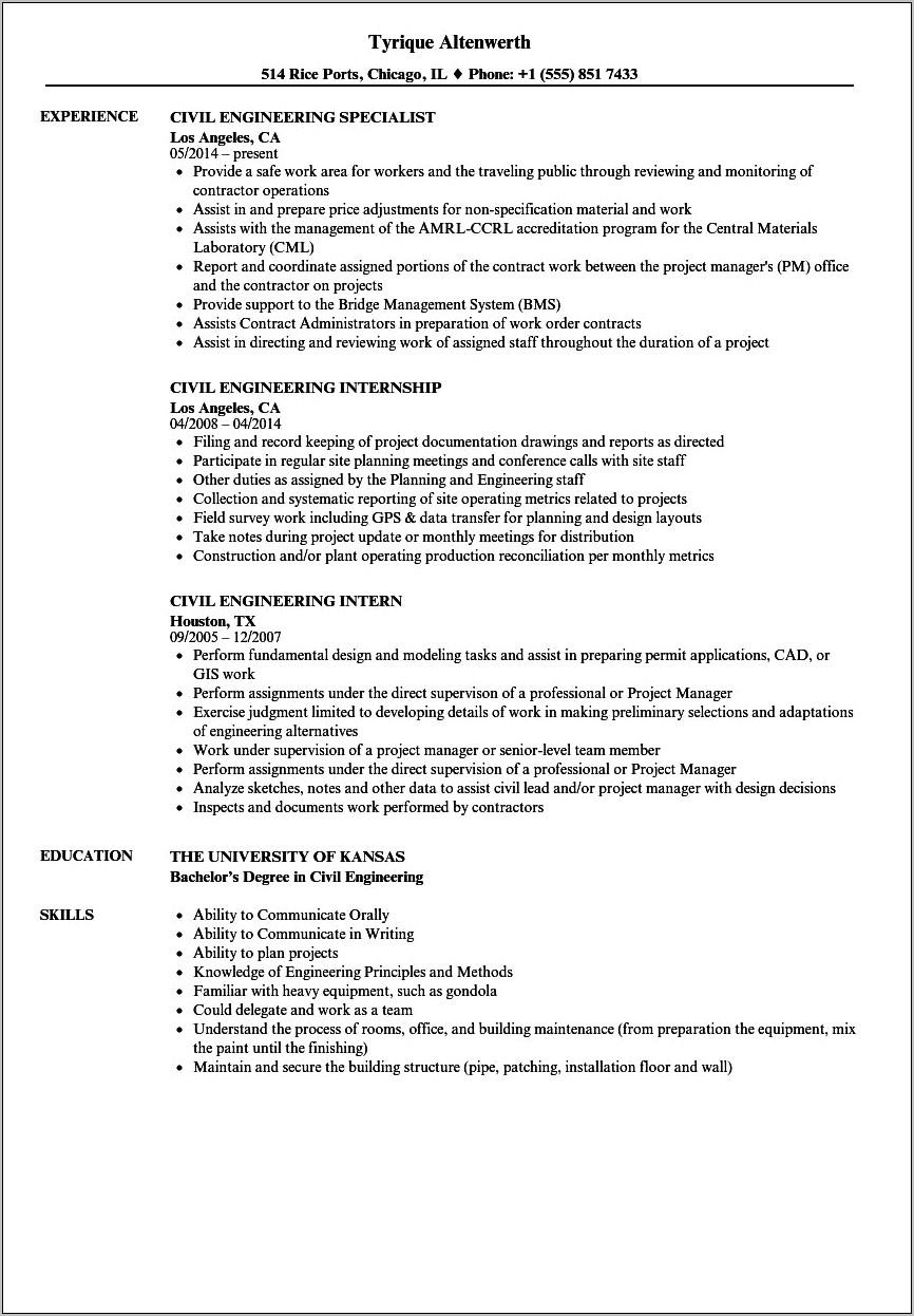 Resume Objective For Civil Engineering Graduate Students