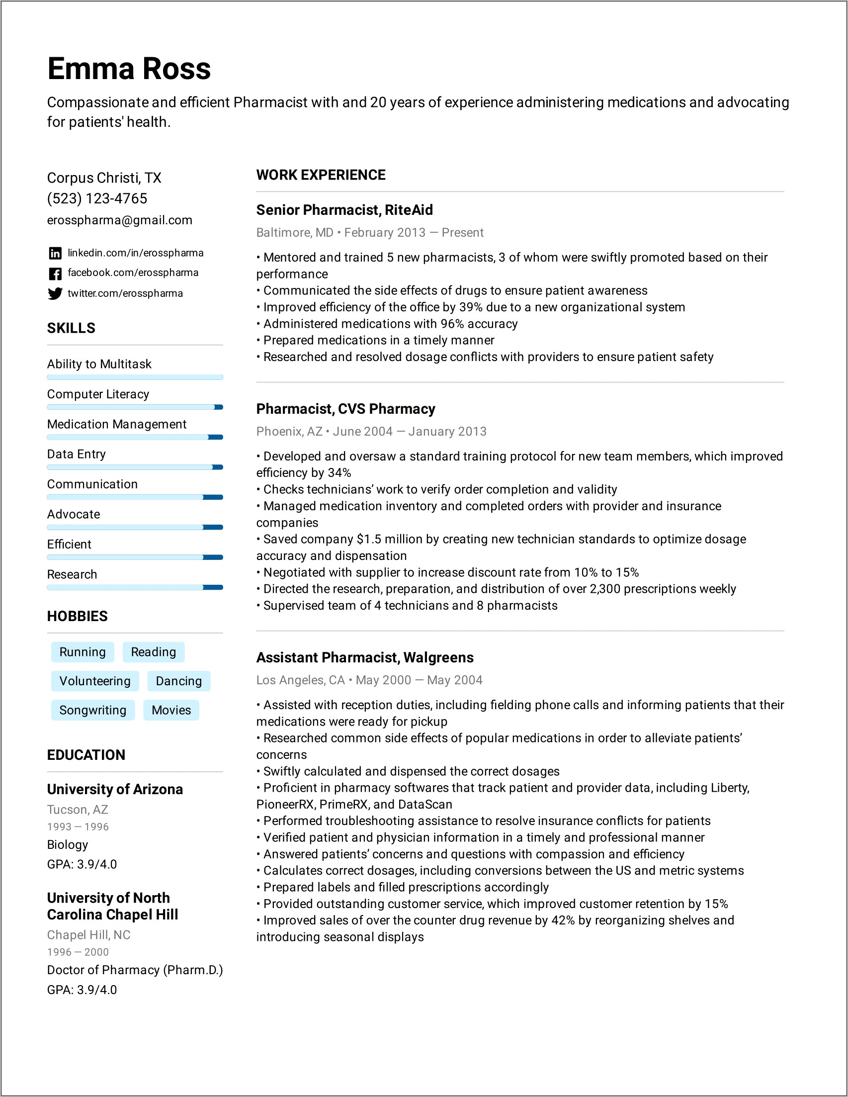 Resume Objective For College Of Pharmacy Application
