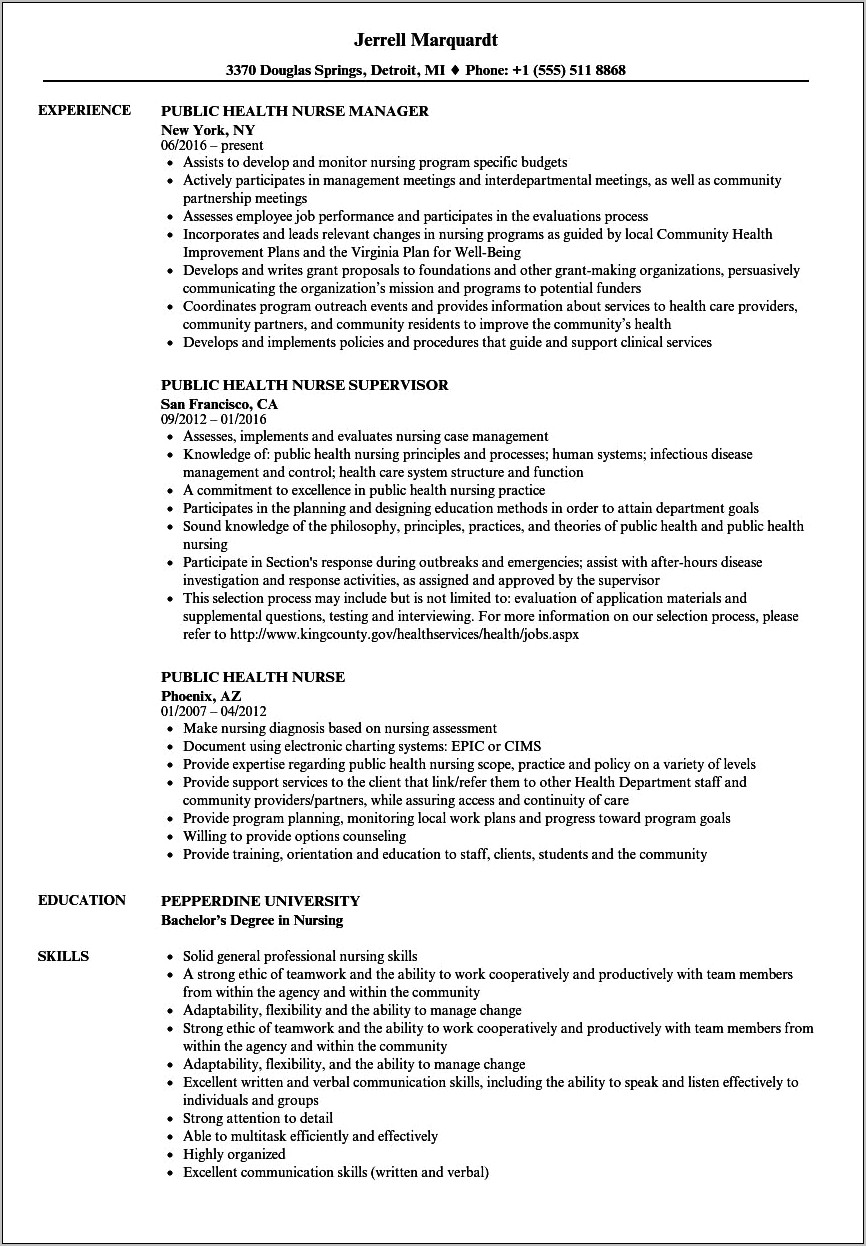 Resume Objective For Community Health Nurse