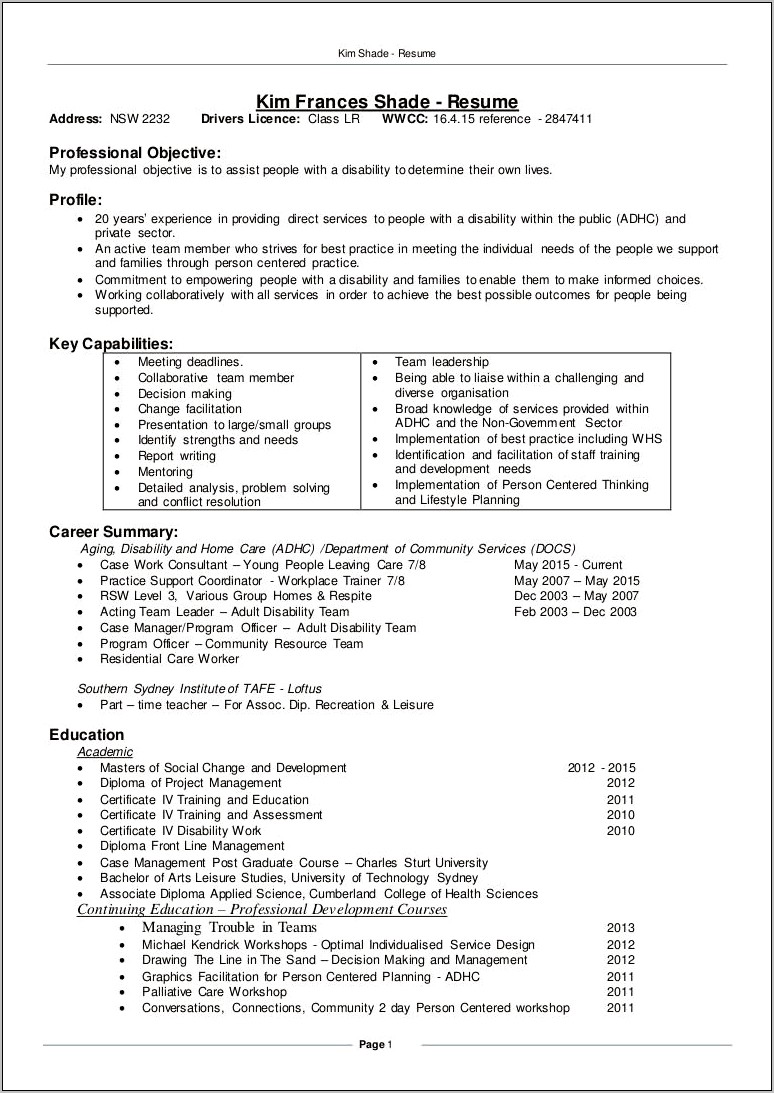 Resume Objective For Community Support Worker