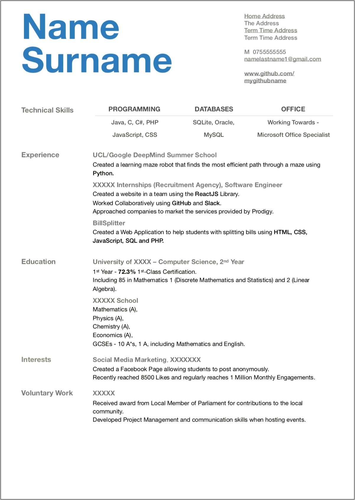 Resume Objective For Computer Science Internship
