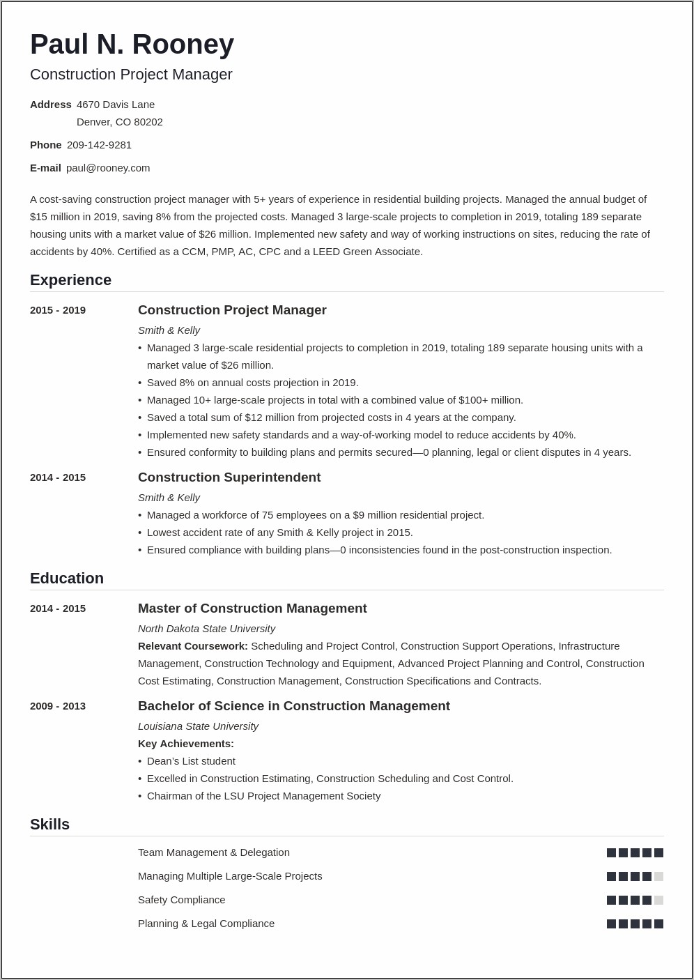 Resume Objective For Construction Field Engineer