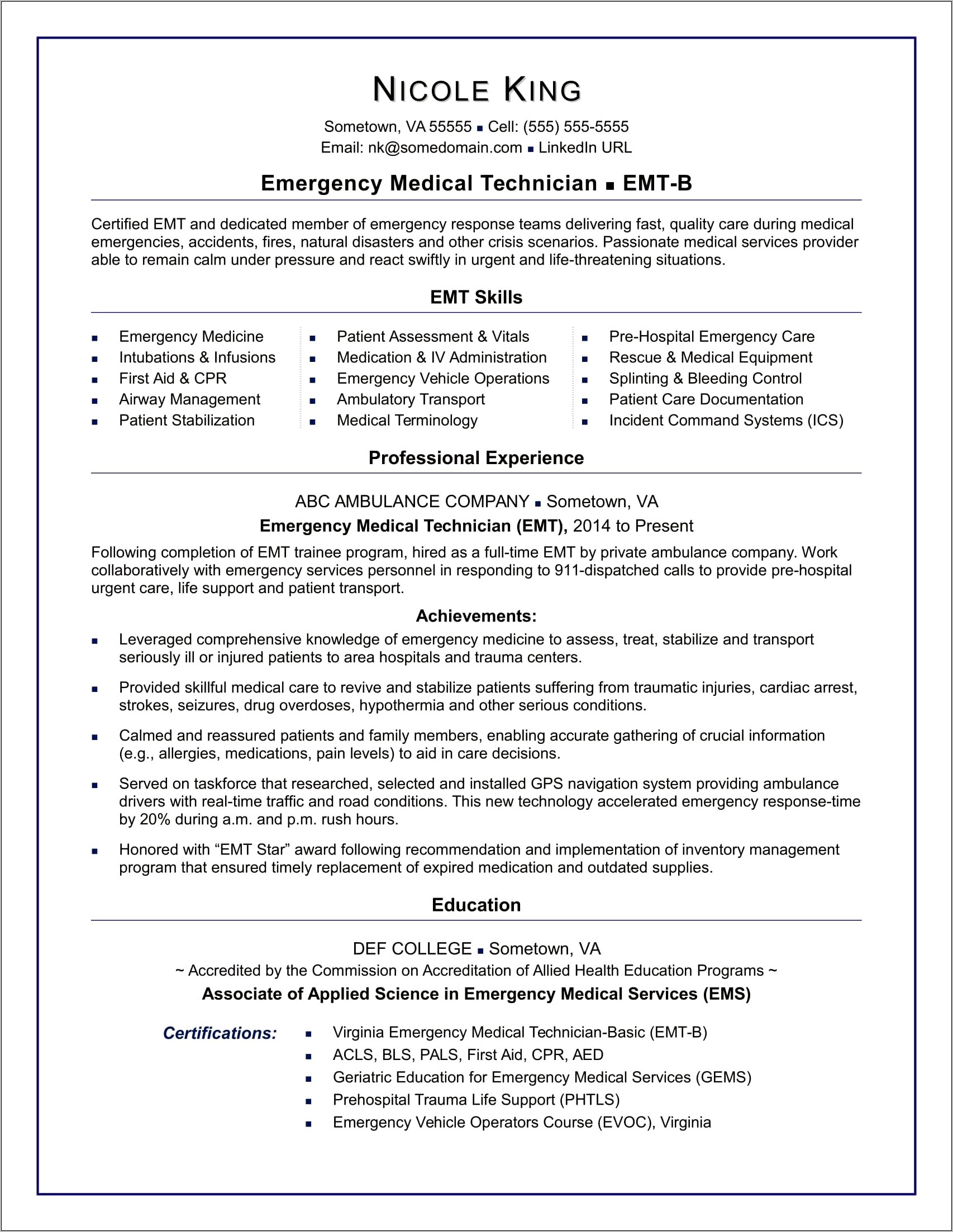 Resume Objective For Emergency Room Technician