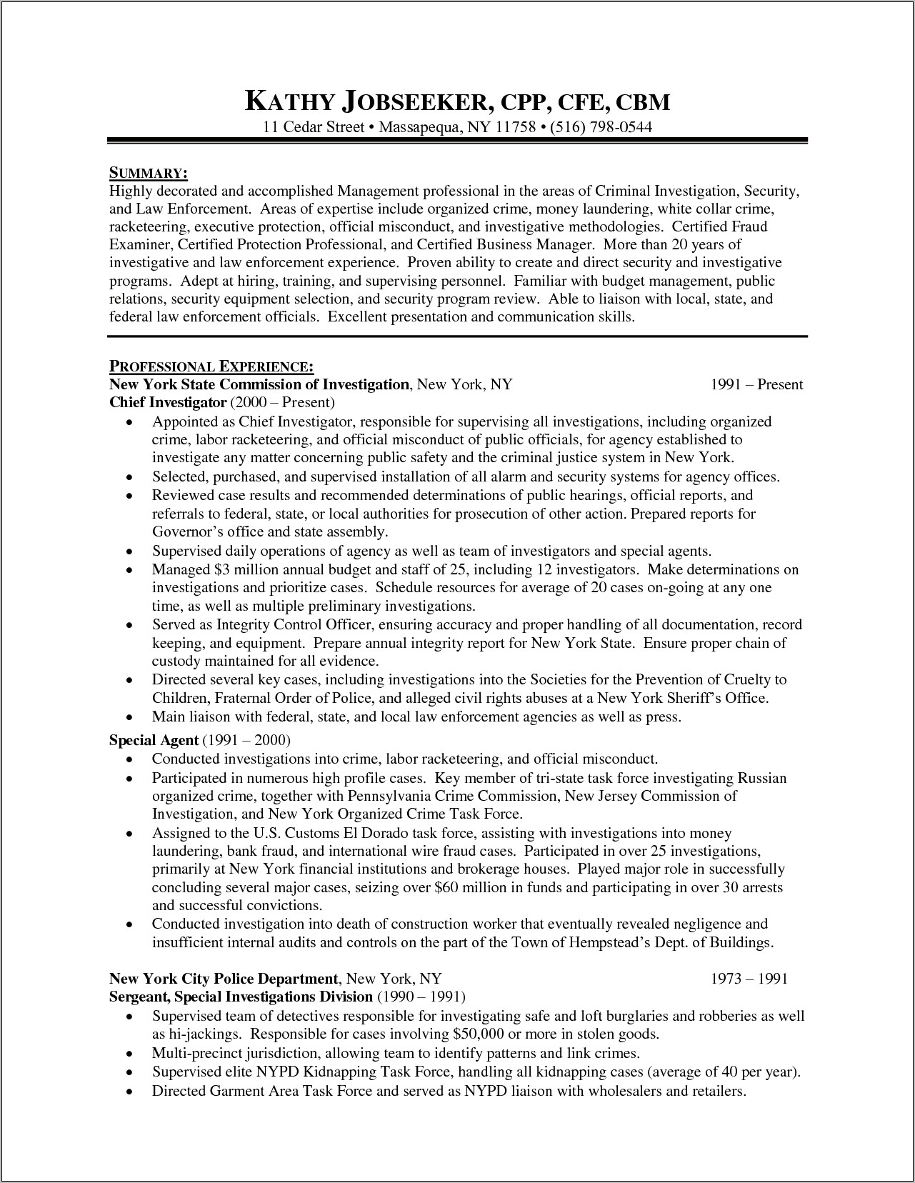 Resume Objective For Entry Level Law Enforcement