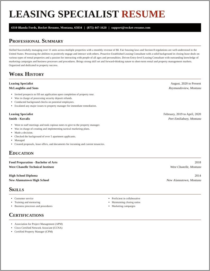 Resume Objective For Entry Level Leasing Consultant