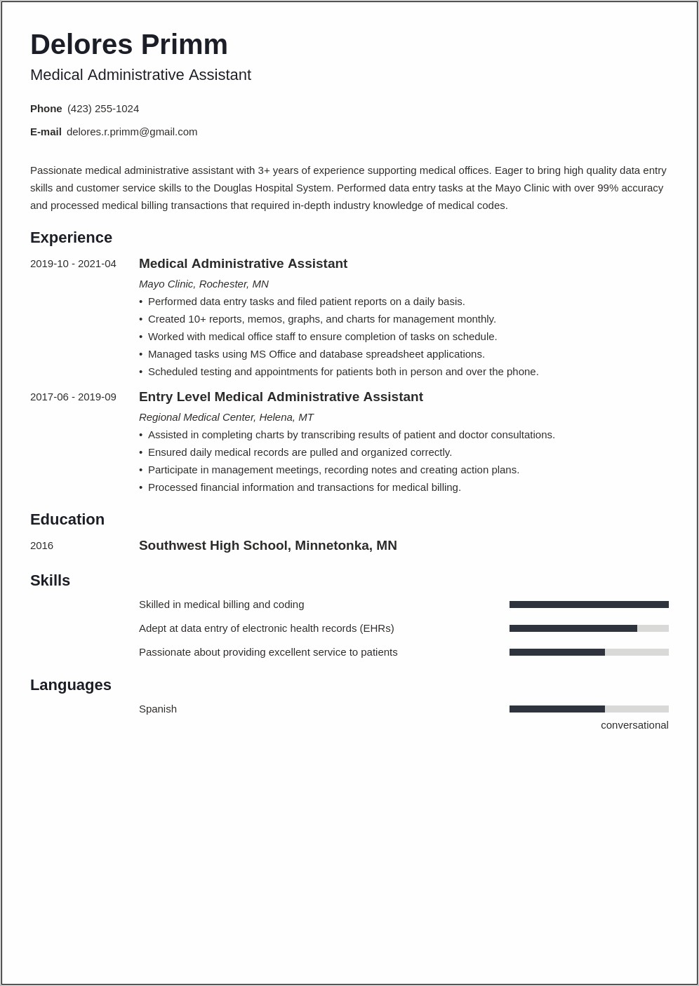 Resume Objective For Entry Level Medical Receptionist