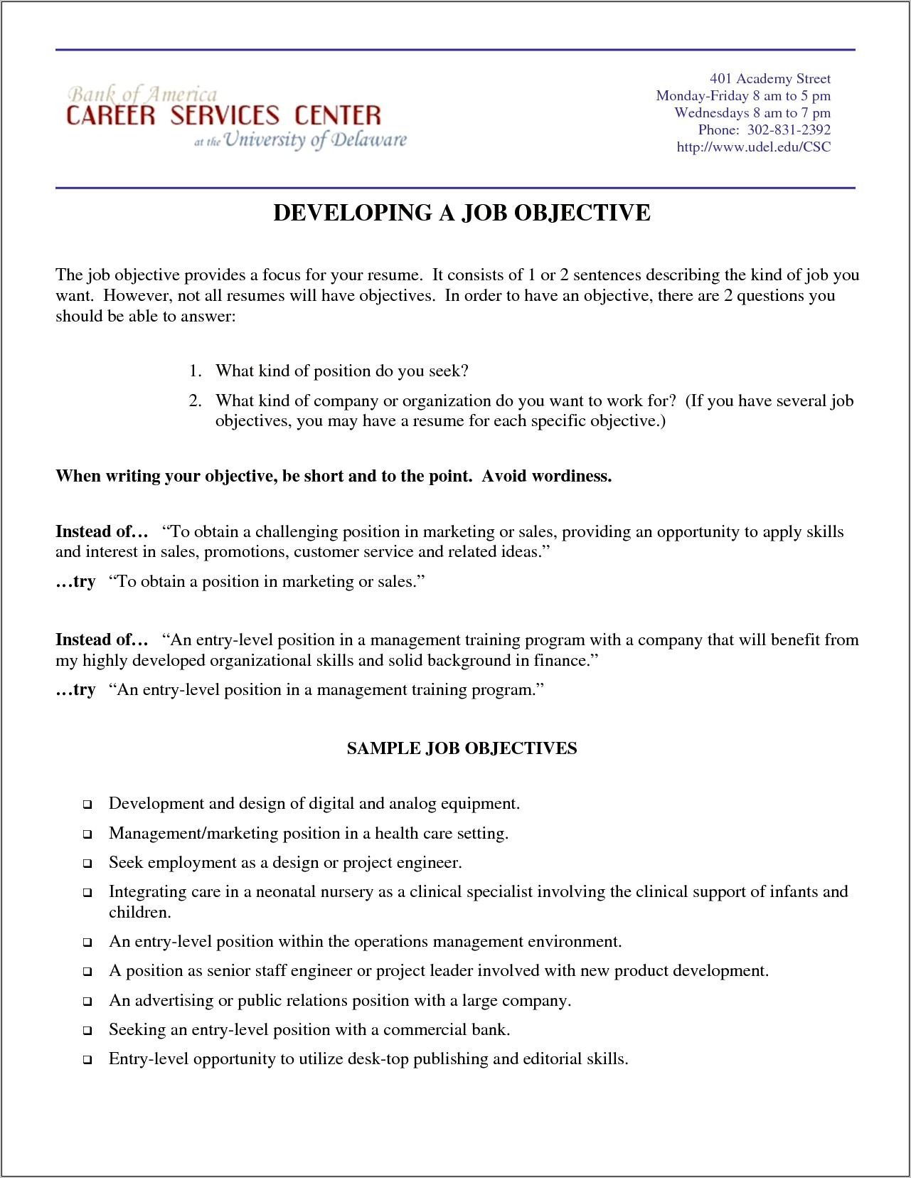 Resume Objective For Entry Level Position