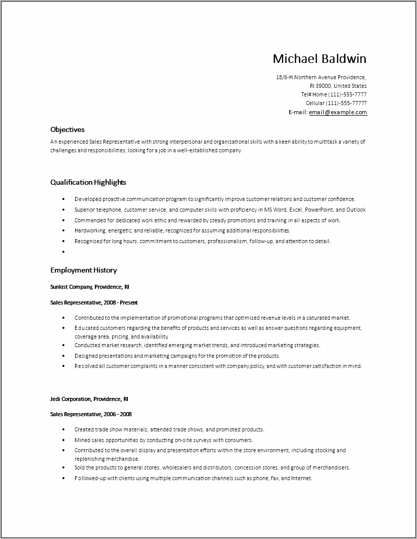 Resume Objective For Entry Level Sales Position