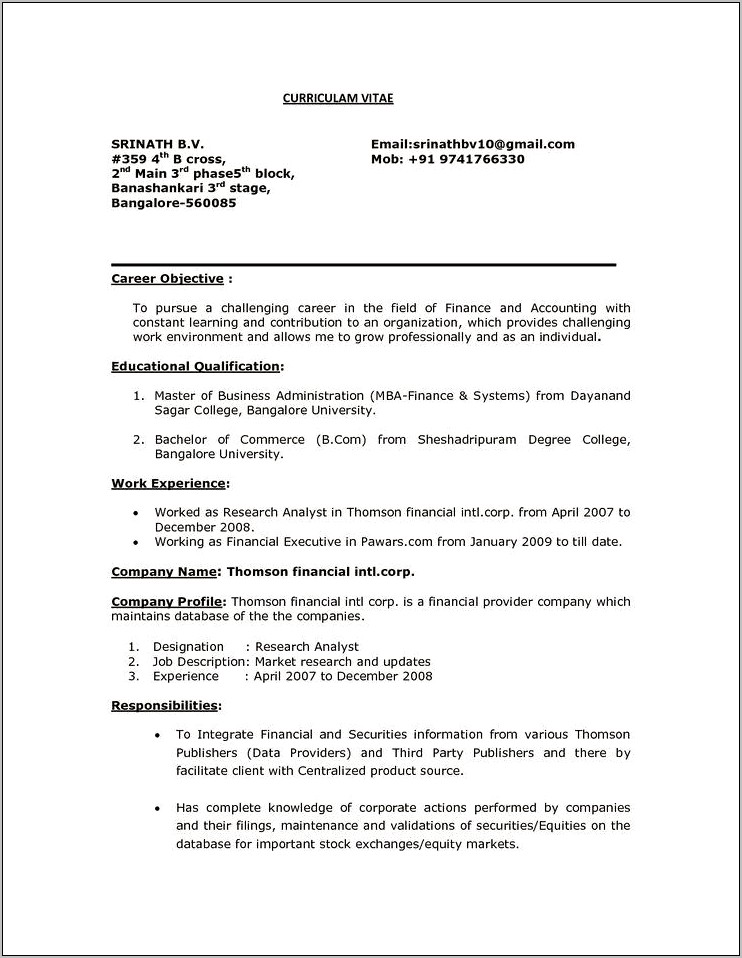 Resume Objective For Finance Executive