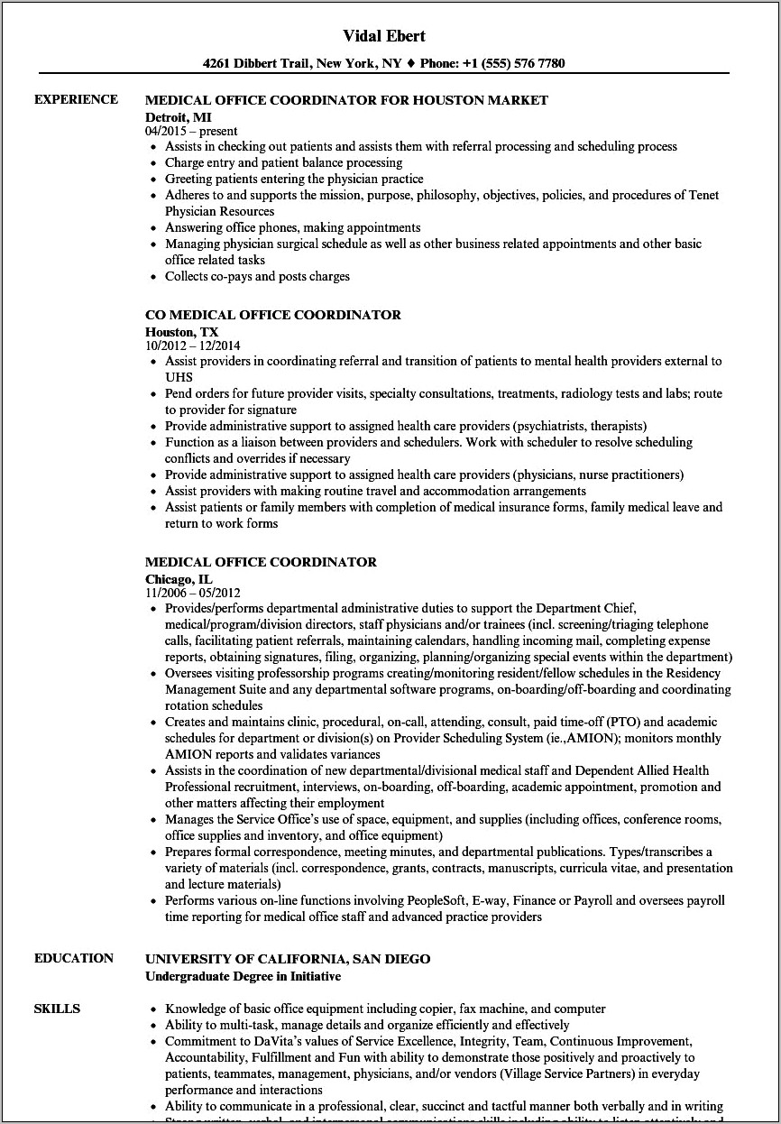 Resume Objective For Front Office Manager For Medical