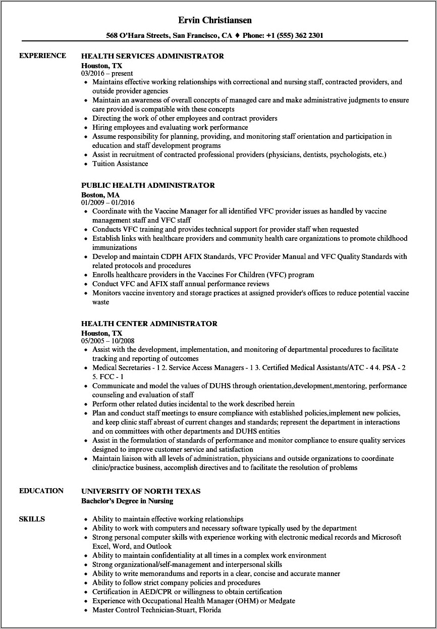 Resume Objective For Healthcare Administration Intern