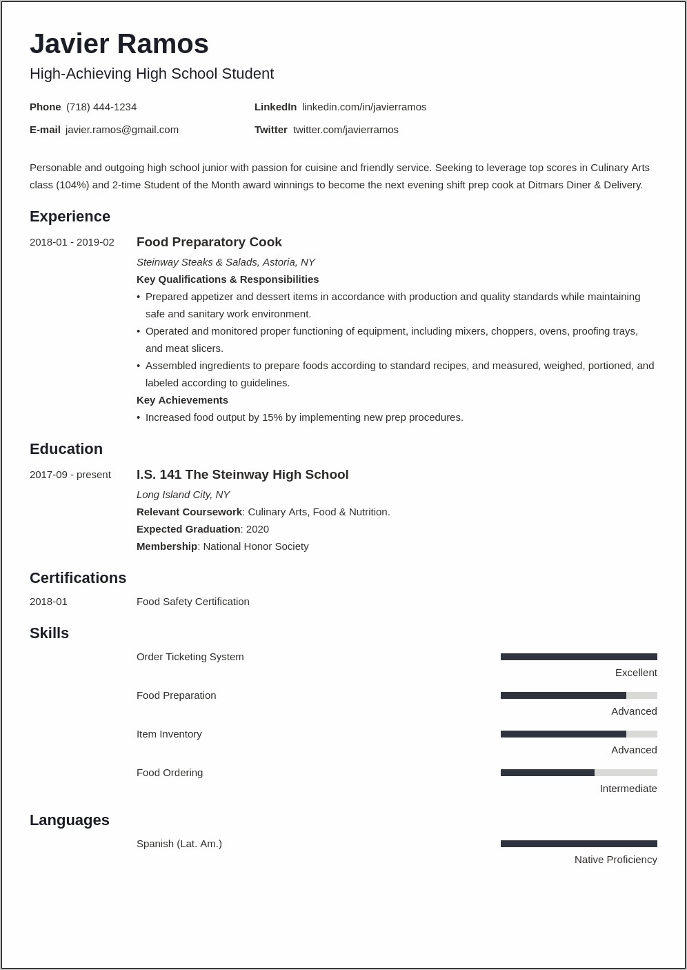 Resume Objective For High School Senior