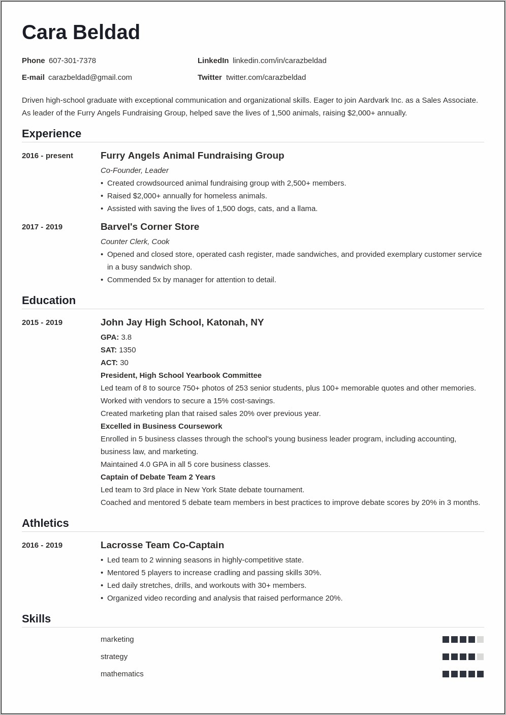 Resume Objective For High School Student First Job