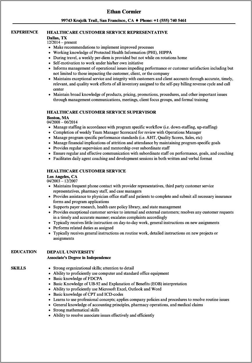 Resume Objective For Hospital Food Call Center