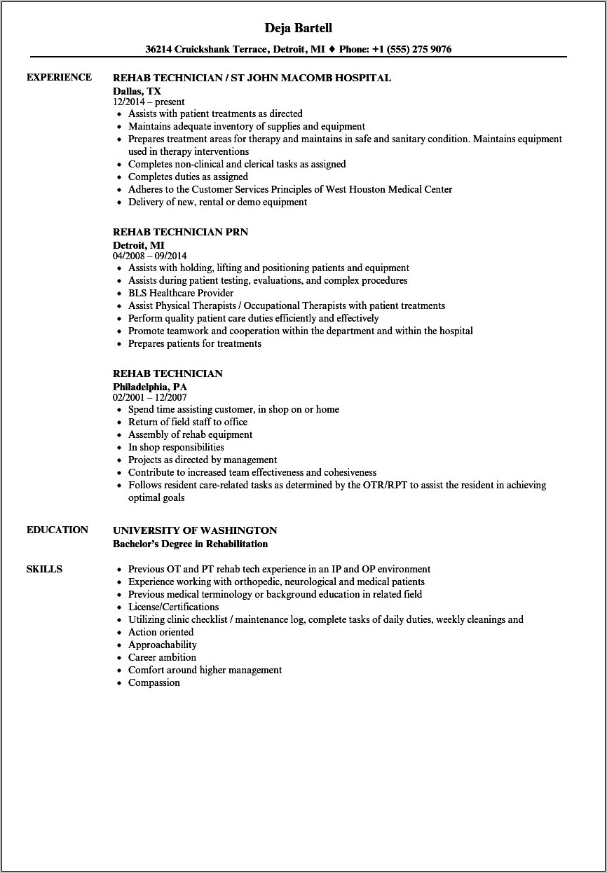 Resume Objective For House Rehabilitation Technician