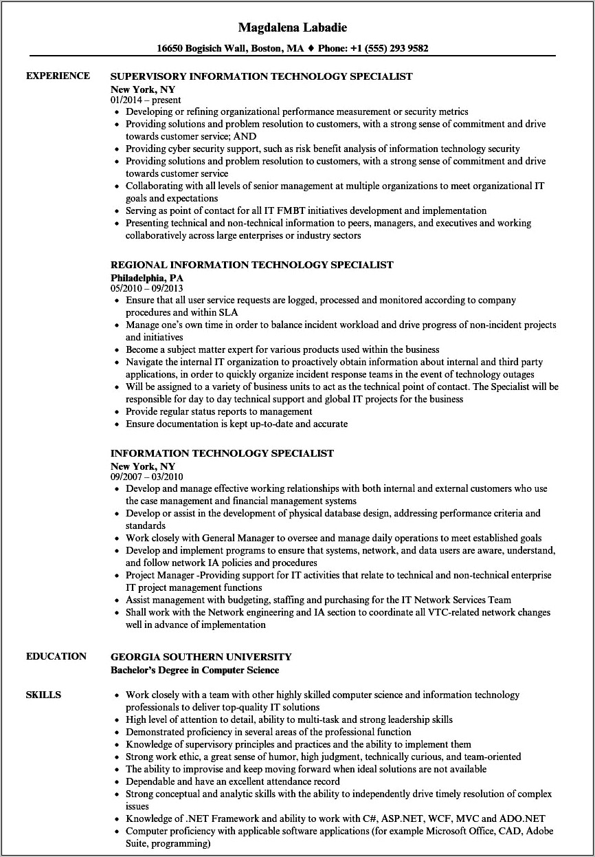 Resume Objective For Internship Information Technology