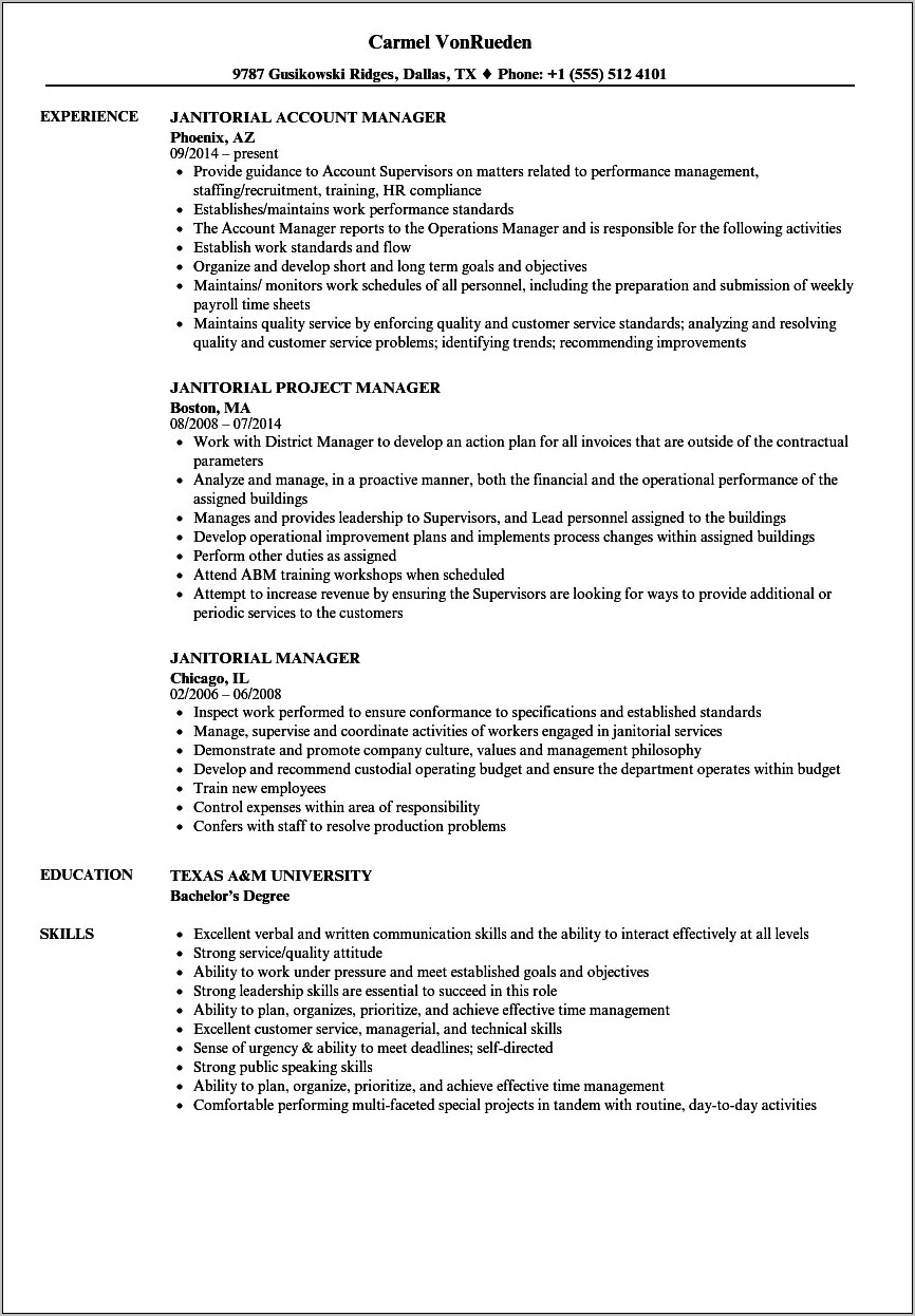 Resume Objective For Janitorial Job