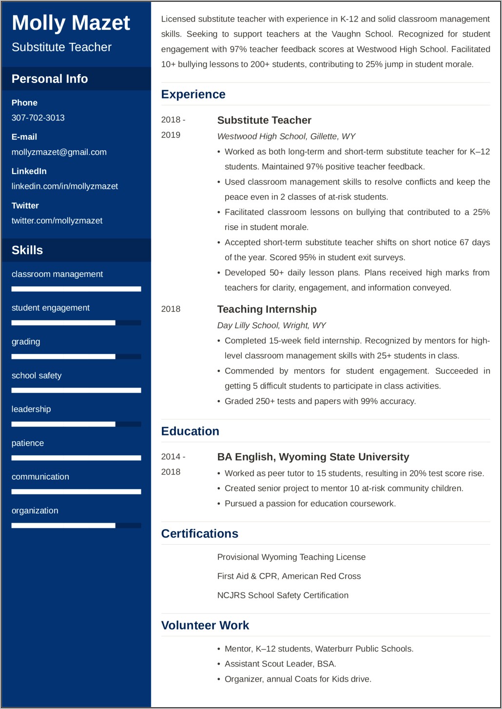 Resume Objective For Leaving Teaching