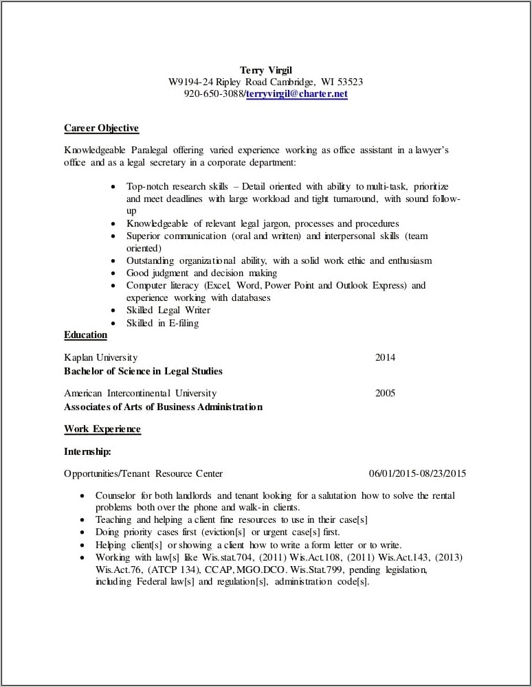 Resume Objective For Legal Administrative Assistant