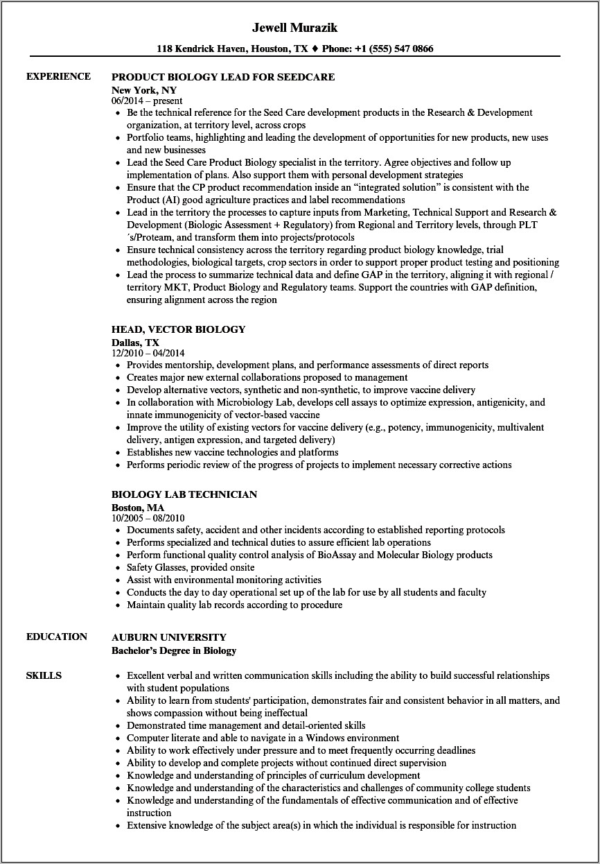 Resume Objective For Marine Biology