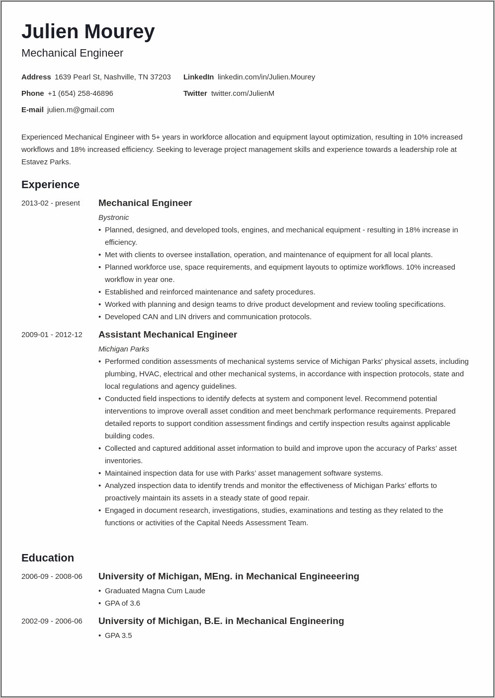 Resume Objective For Mechanical Engineering Internship