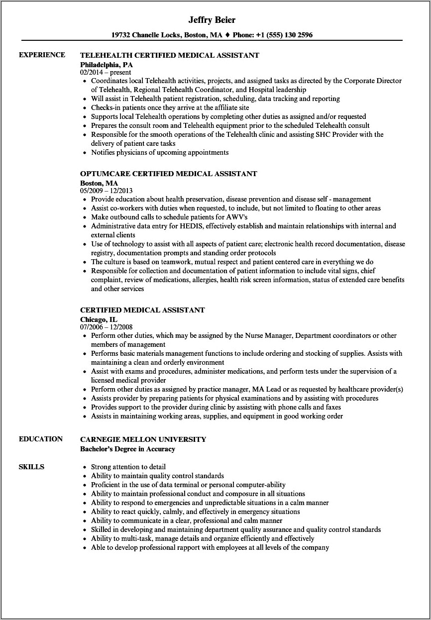 Resume Objective For Medical Assistant Externship