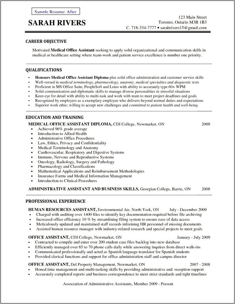 Resume Objective For Medical Office Coordinator