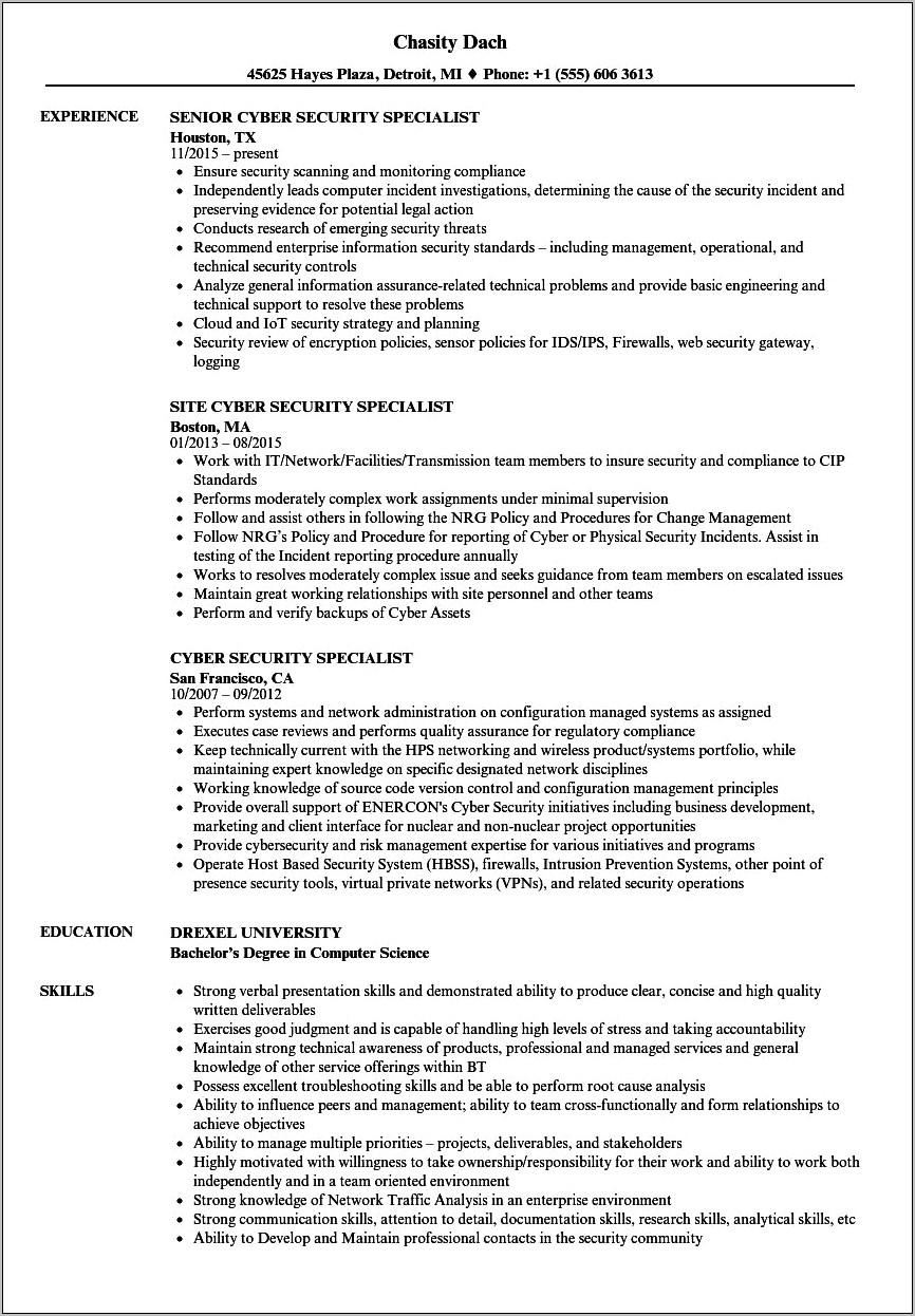 Resume Objective For Network Security
