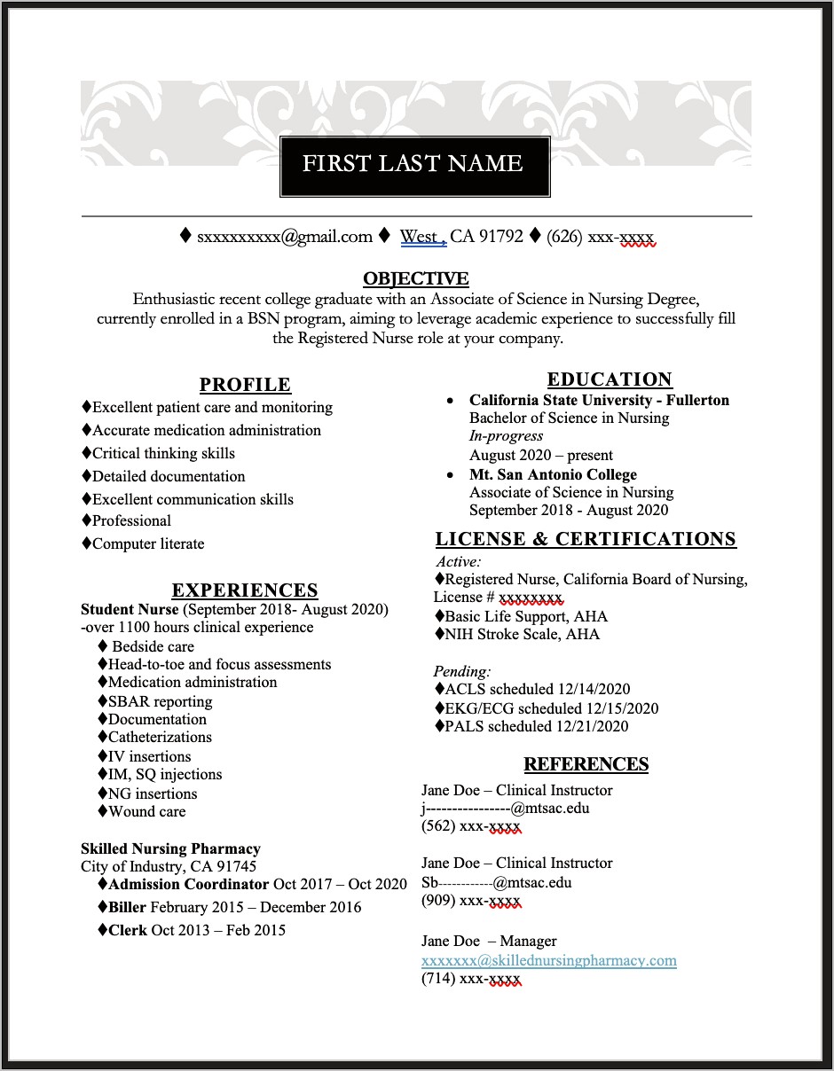 Resume Objective For New Grad Nurse