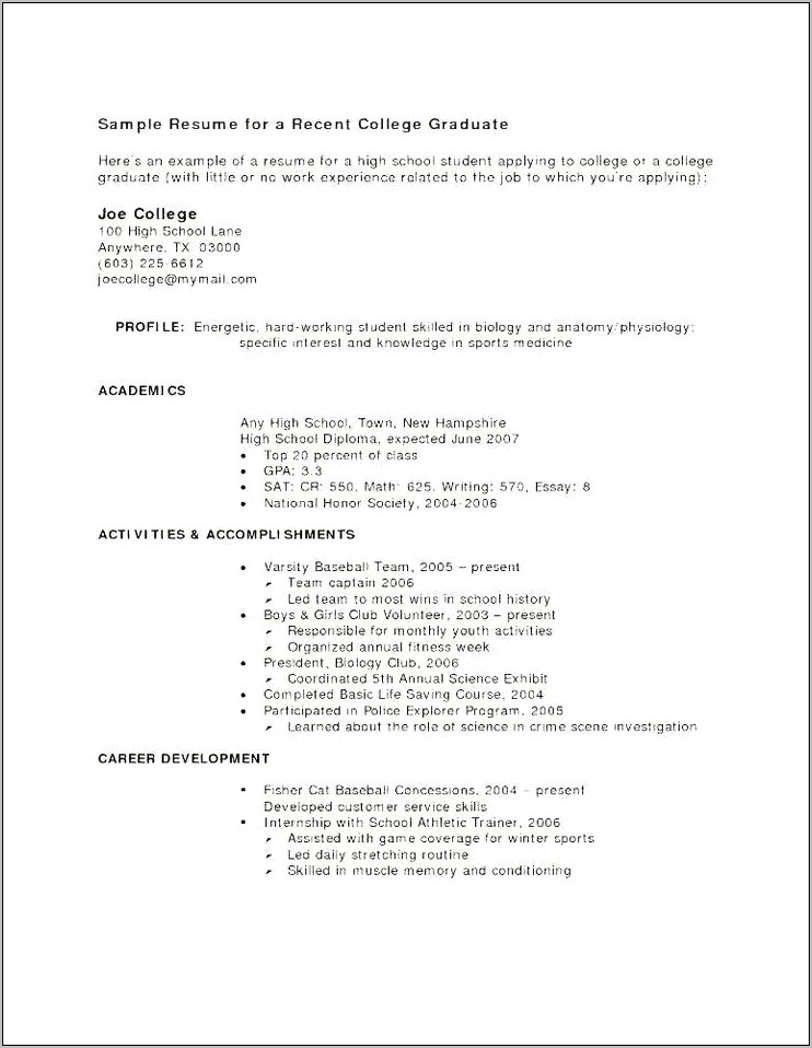 Resume Objective For New High School Graduate