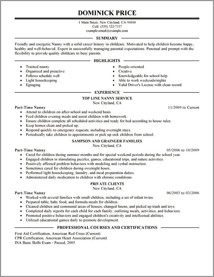 Resume Objective For Part Time Job Example
