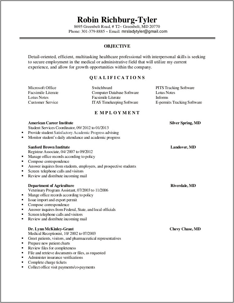 Resume Objective For Patient Registrar