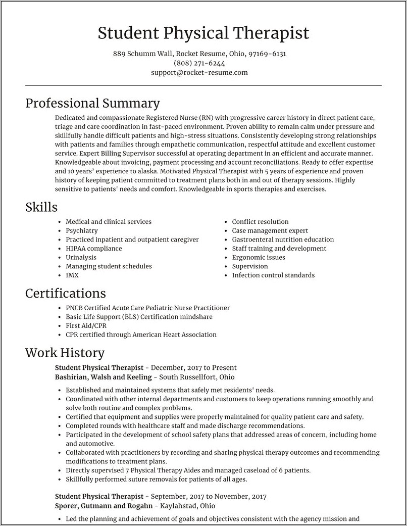 Resume Objective For Physical Therapy Technician