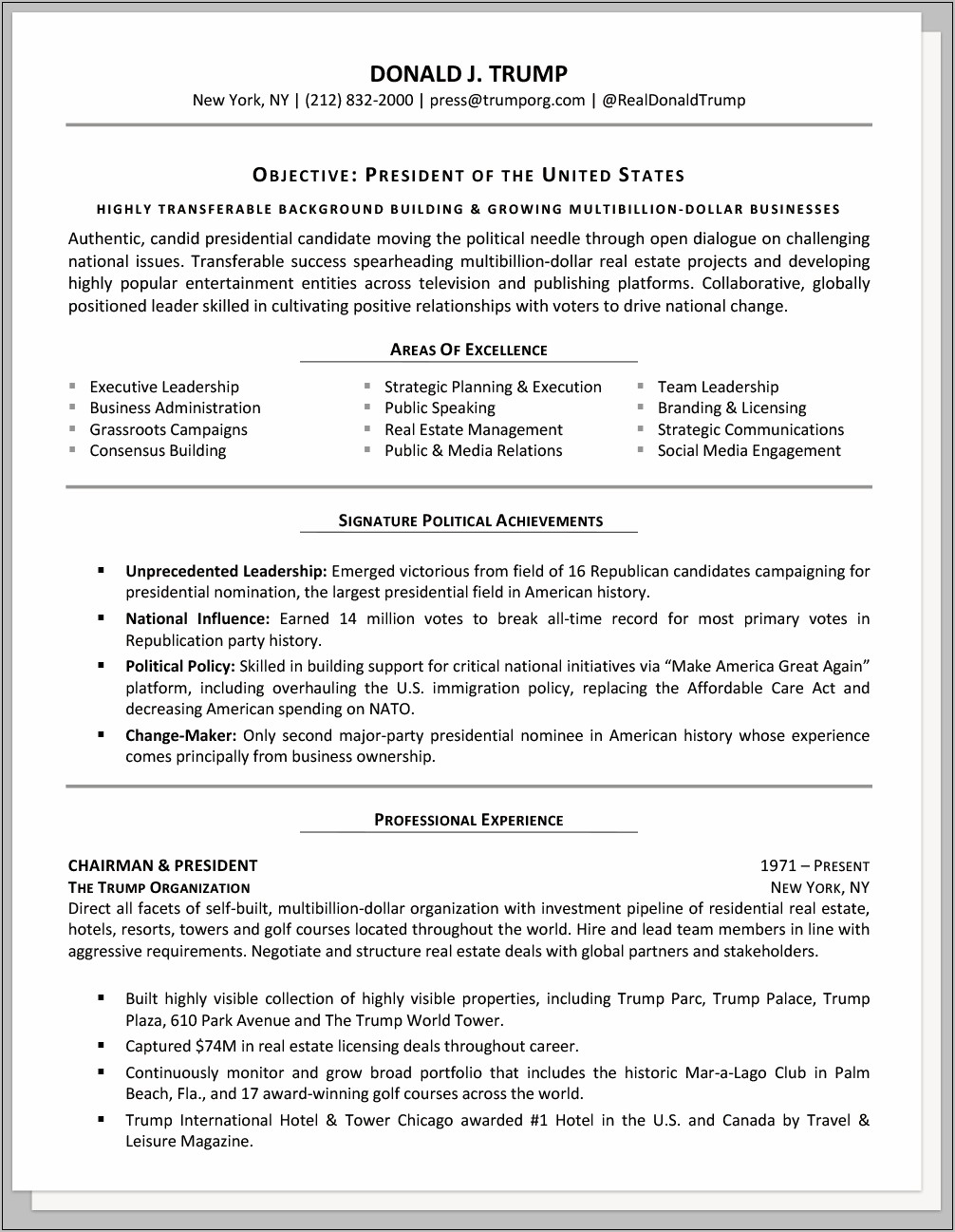 Resume Objective For Political Position Examples