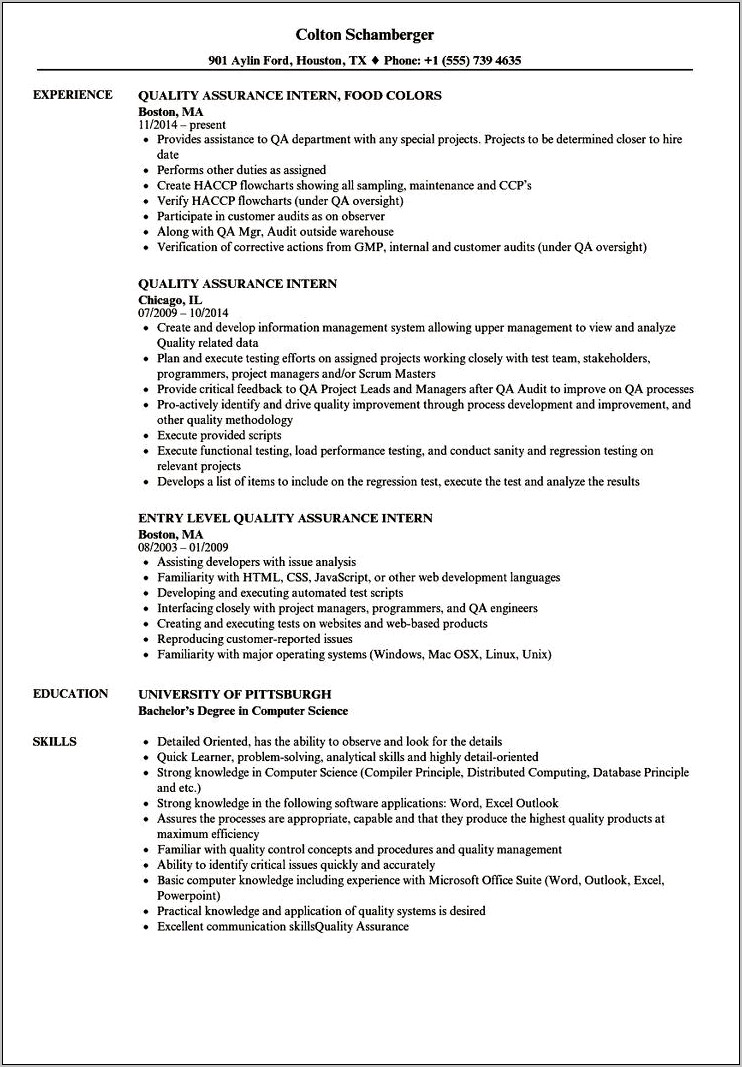 Resume Objective For Quality Assurance