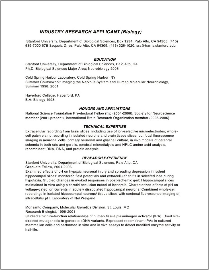 Resume Objective For Research Student